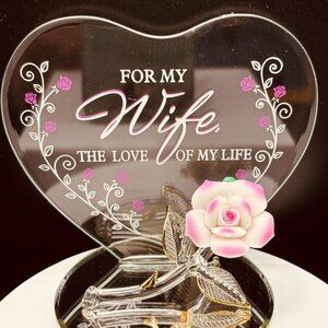 Pink Rose For My Wife Glass Rose Figurine Romantic Anniversary Gift